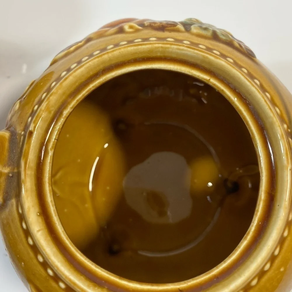 Vintage Ceramic Teapot‎ Wire Handle Embossed Fruit Flowers Japan